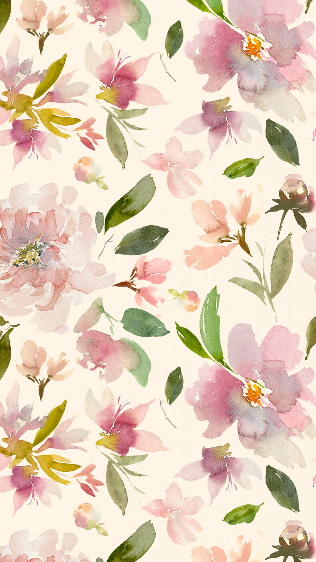 Cute Spring Phone Watercolor Flowers Background