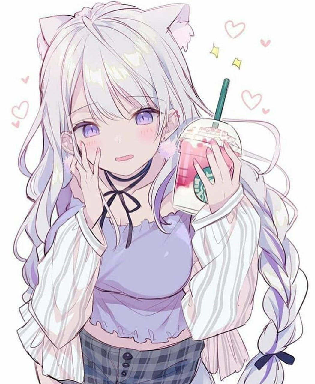 Cute Starbucks Cup And Anime Girl Background