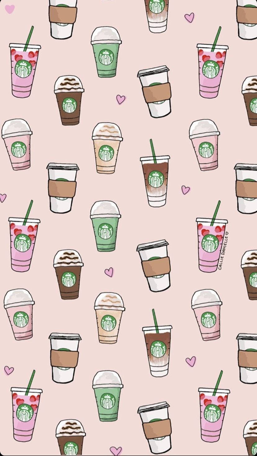 Cute Starbucks Cups Pattern Art Background