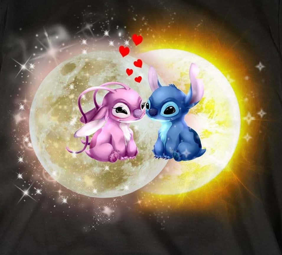 Cute Stitch And Angel Against Bright Moons Background