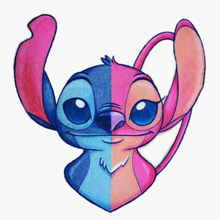 Cute Stitch And Angel Half Face Background