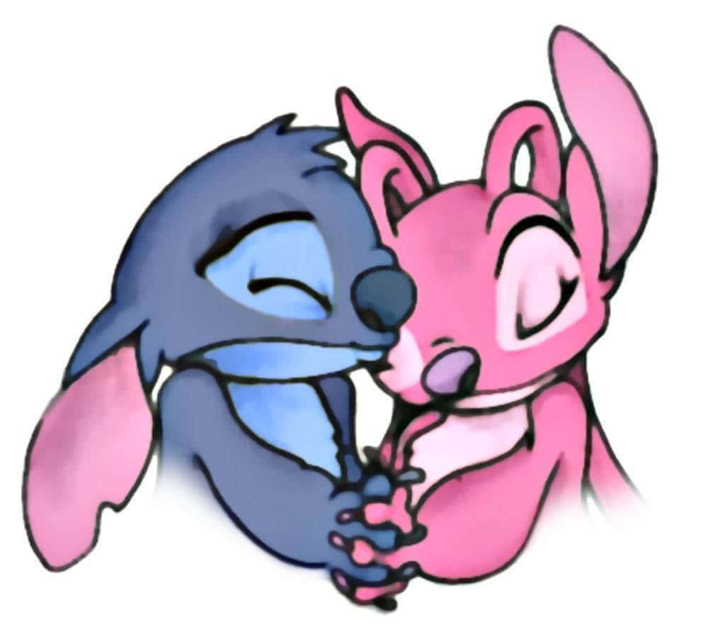 Cute Stitch And Angel Hold Hands Background
