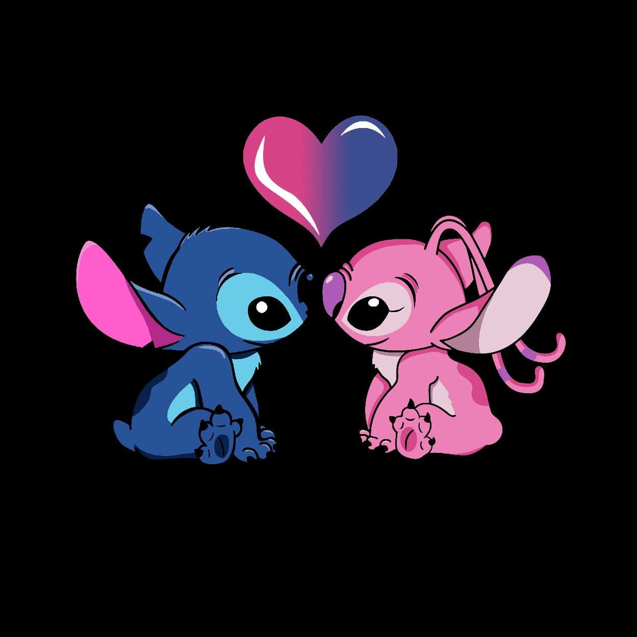 Cute Stitch And Angel In Love Background