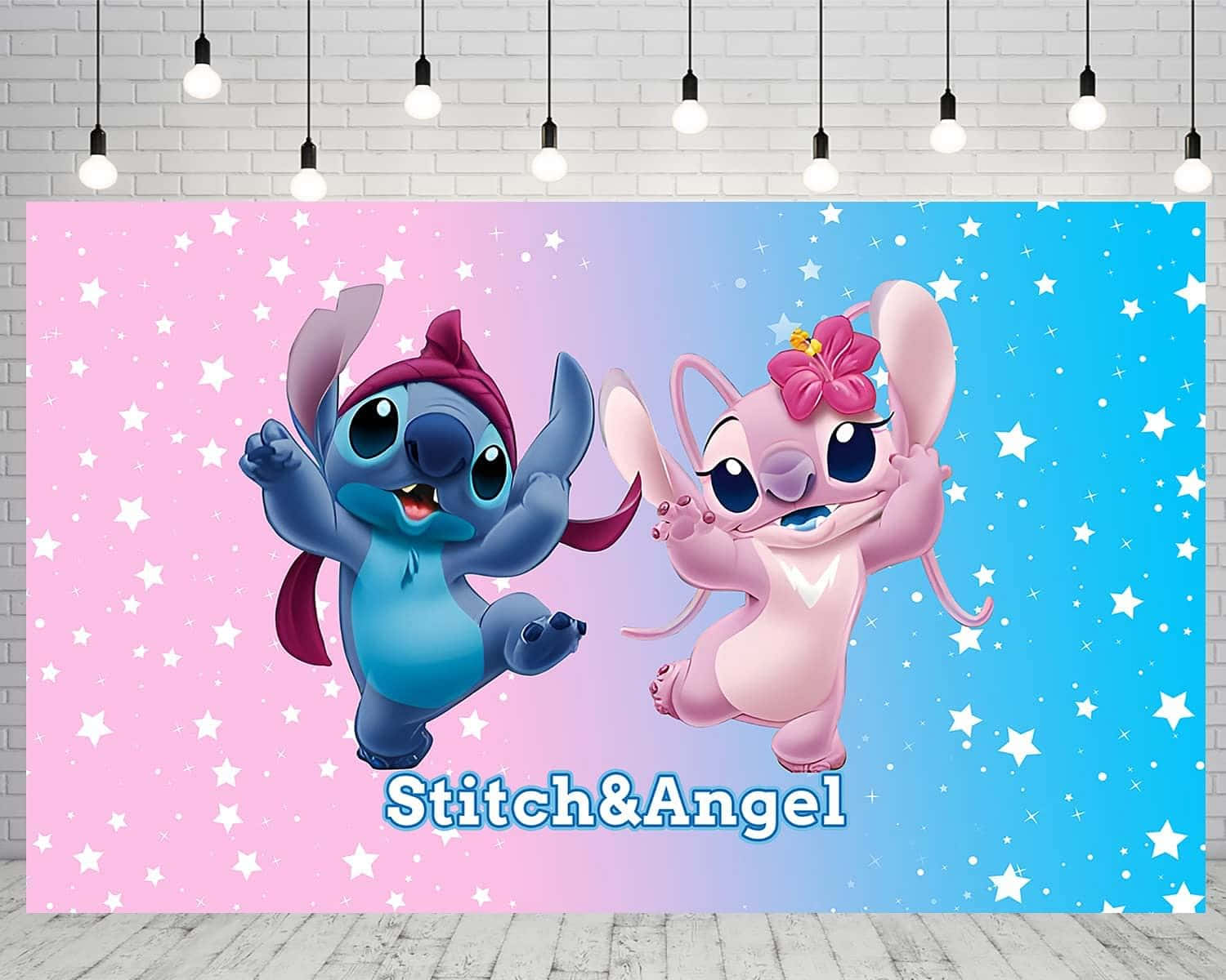 Cute Stitch And Angel Inside White Room Background