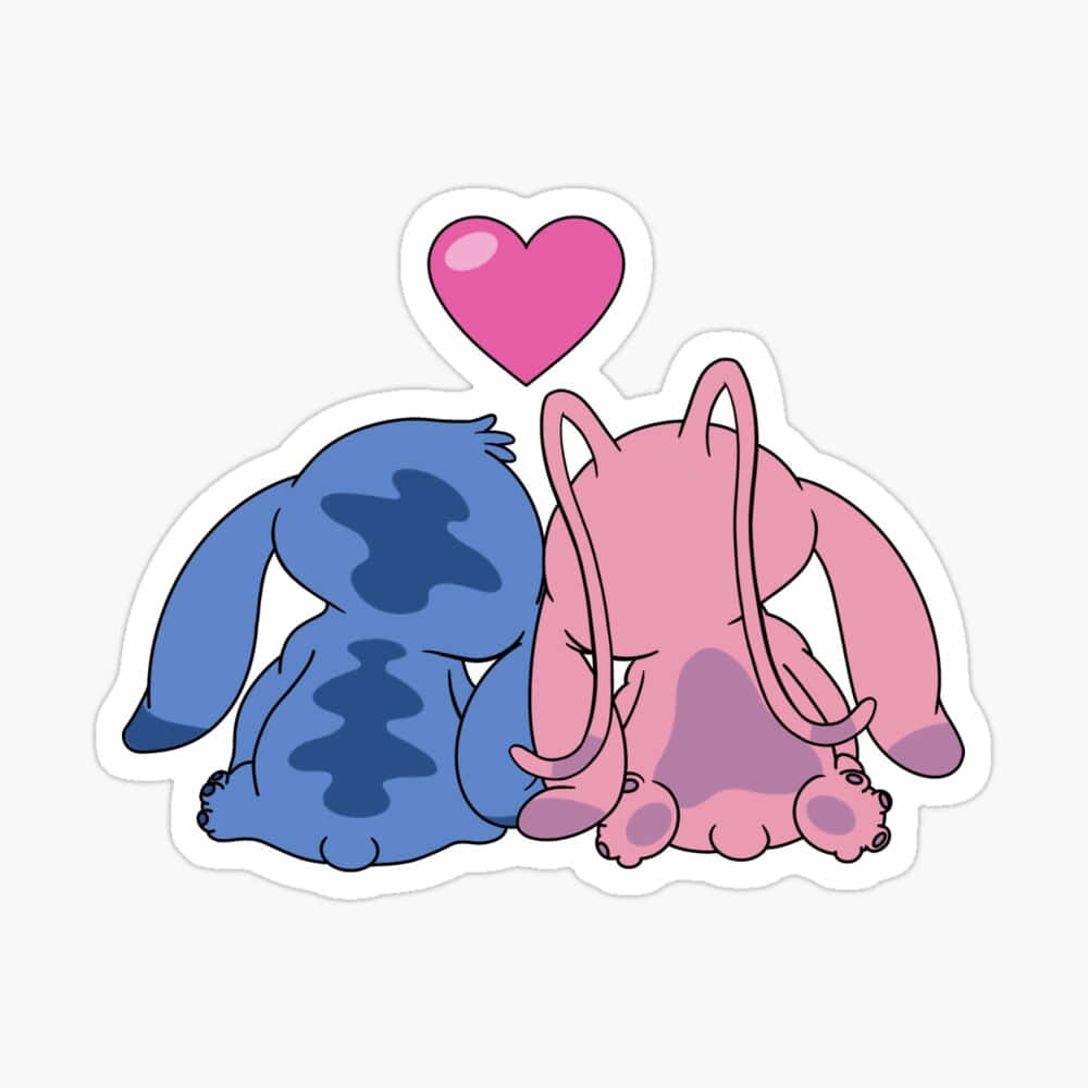 Cute Stitch And Angel Lean On Each Other Background