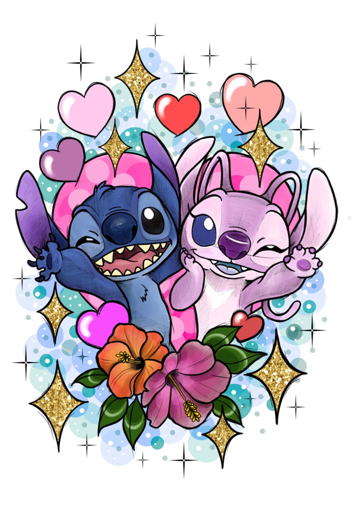 Cute Stitch And Angel Love Poster Background
