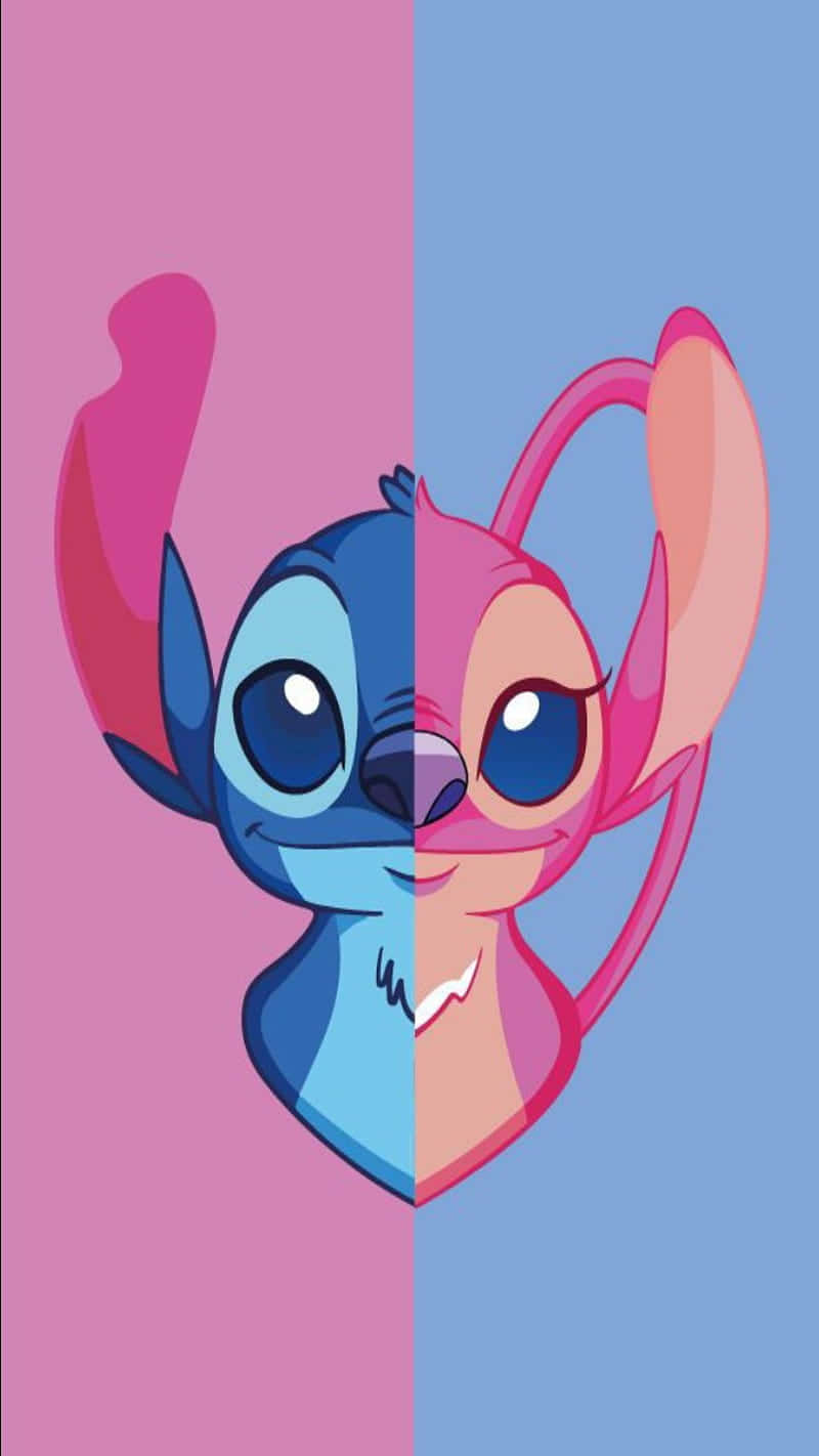 Cute Stitch And Angel Purple And Pink Background