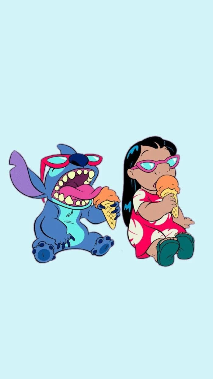 Cute Stitch & Lilo Eating Ice Cream Background