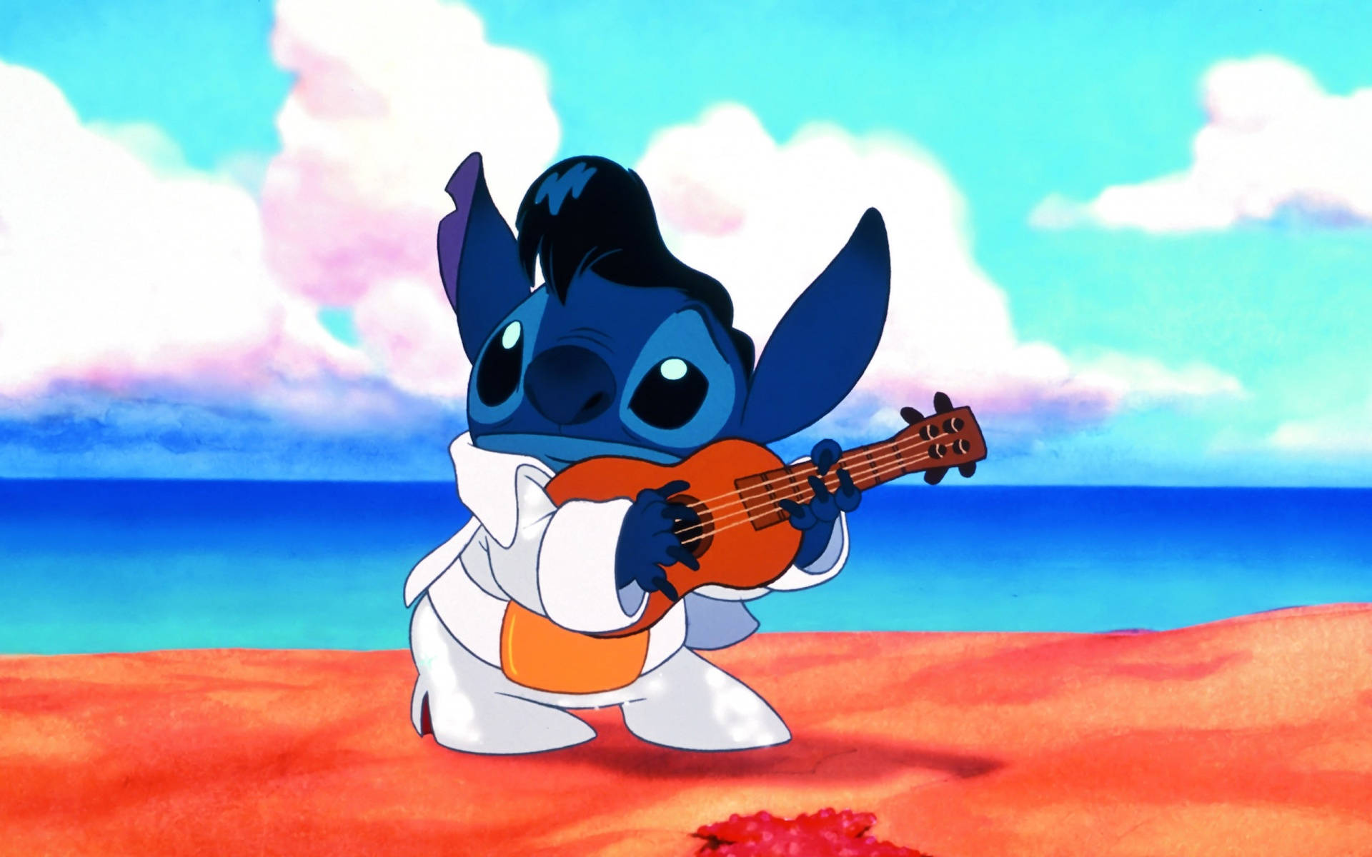 Cute Stitch Playing Guitar Background