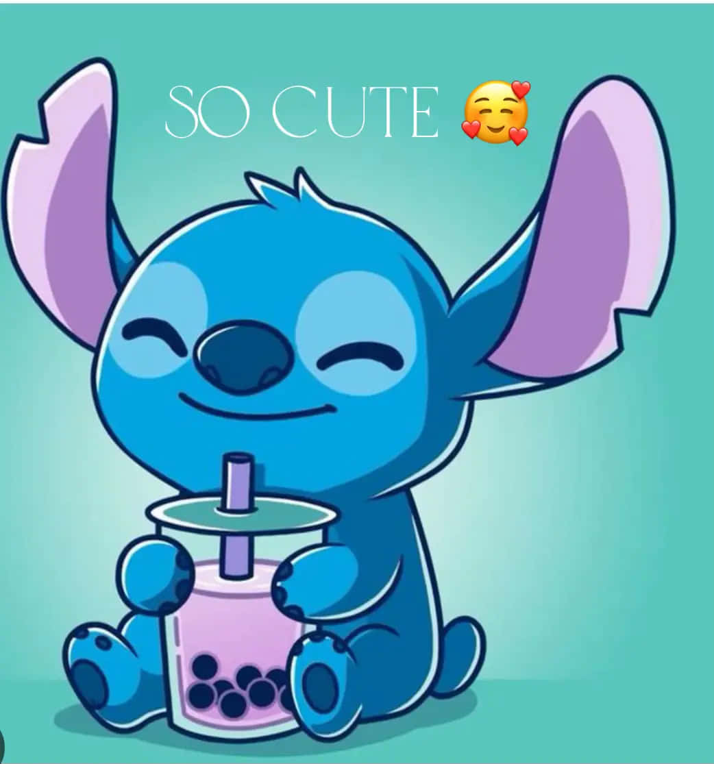 Cute Stitch With Bubble Tea Background
