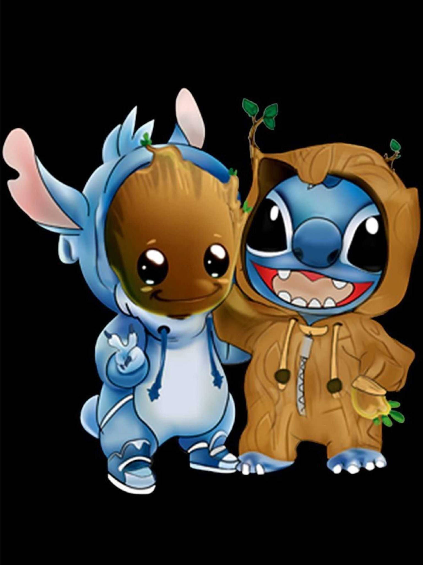 Cute Stitch With Groot Background
