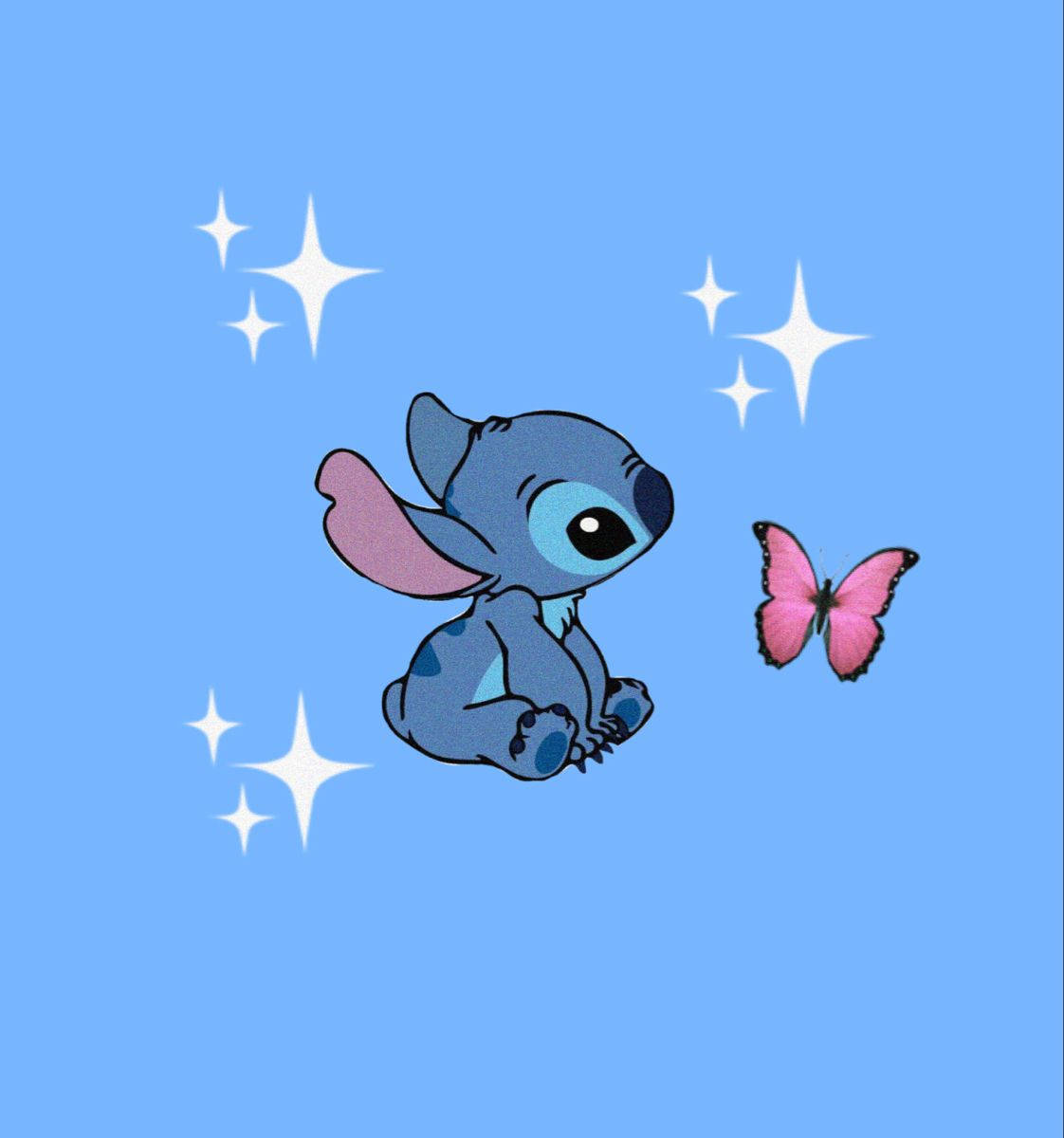 Cute Stitch With Pink Butterfly Background