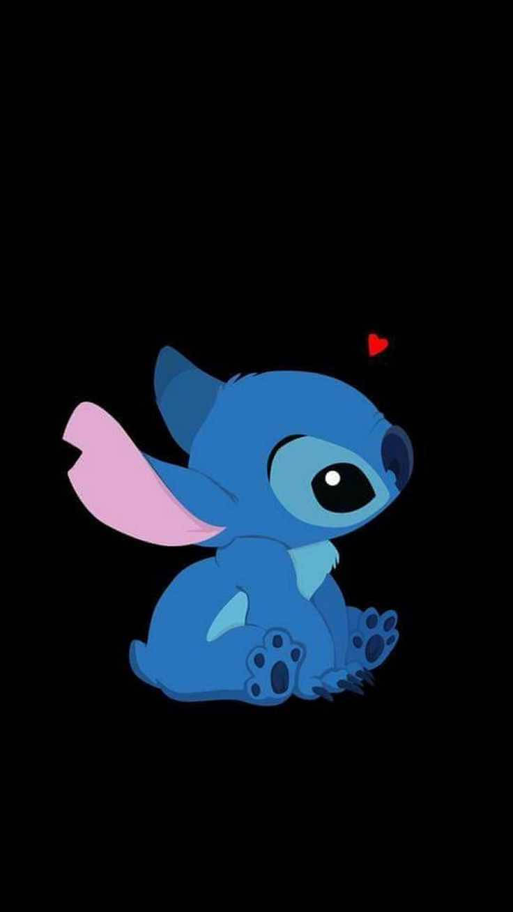Cute Stitch With Red Heart Background