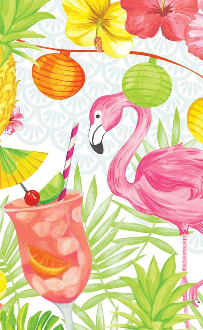 Cute Stork And Summer Drink Iphone Background