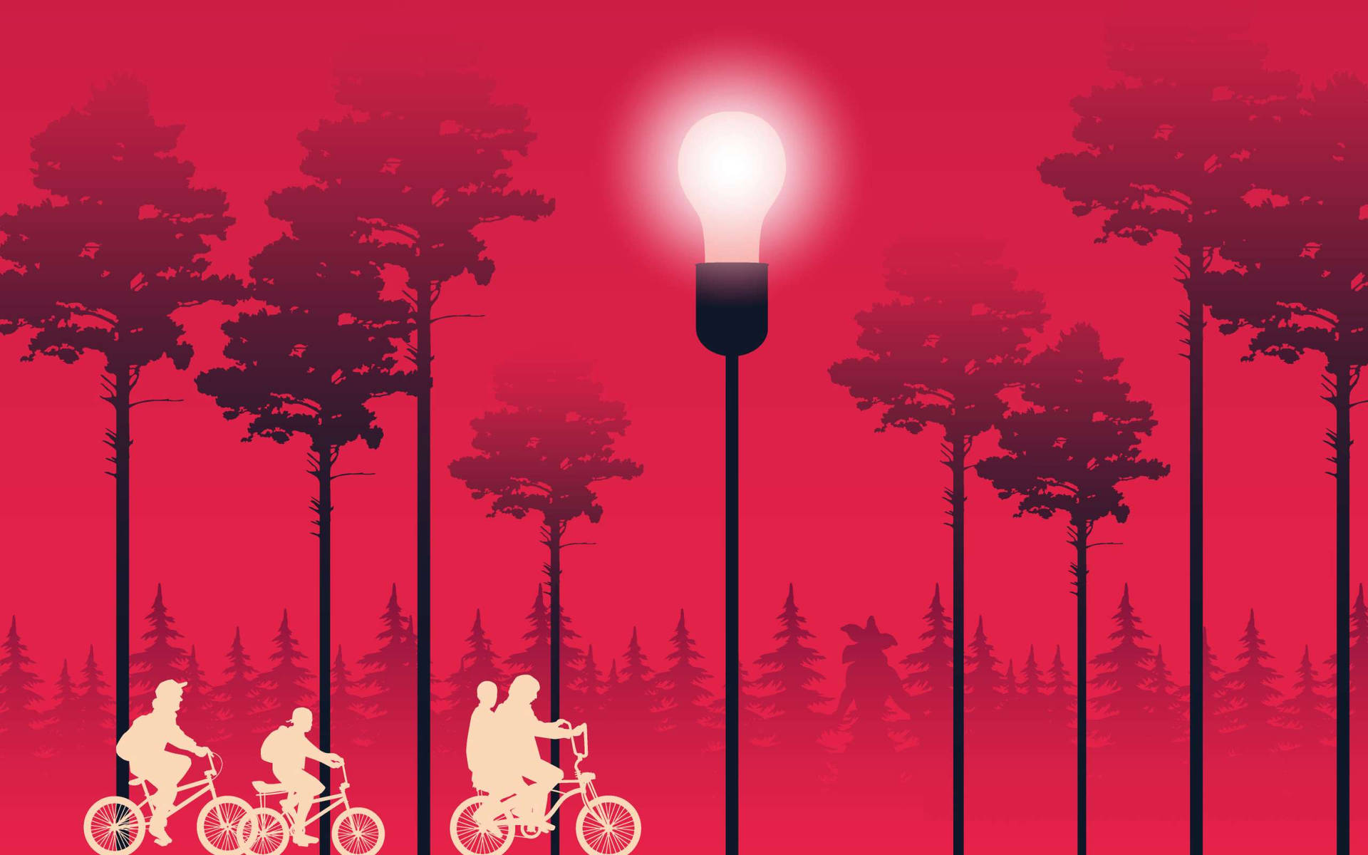 Cute Stranger Things Bikers On Forest Background