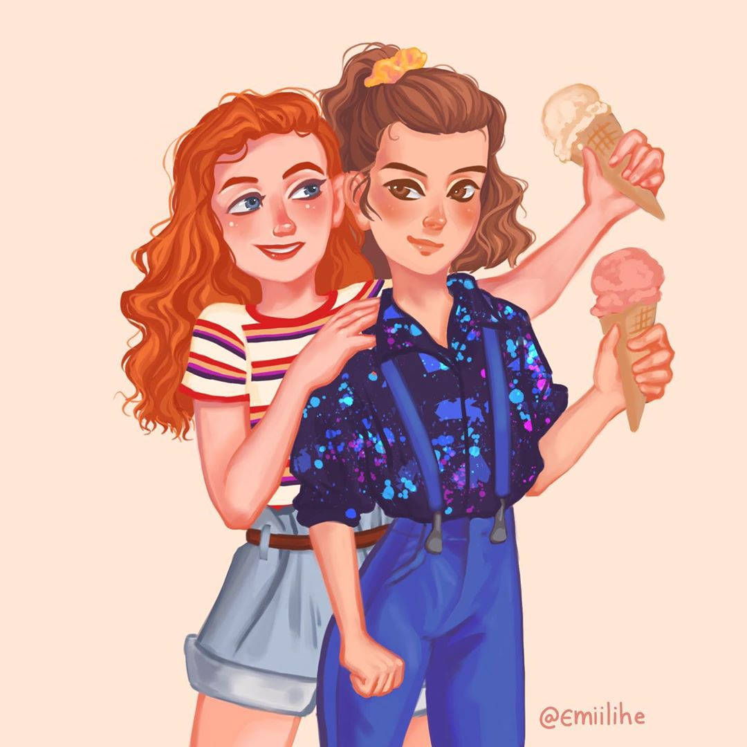 Cute Stranger Things Couple With Ice Cream Background