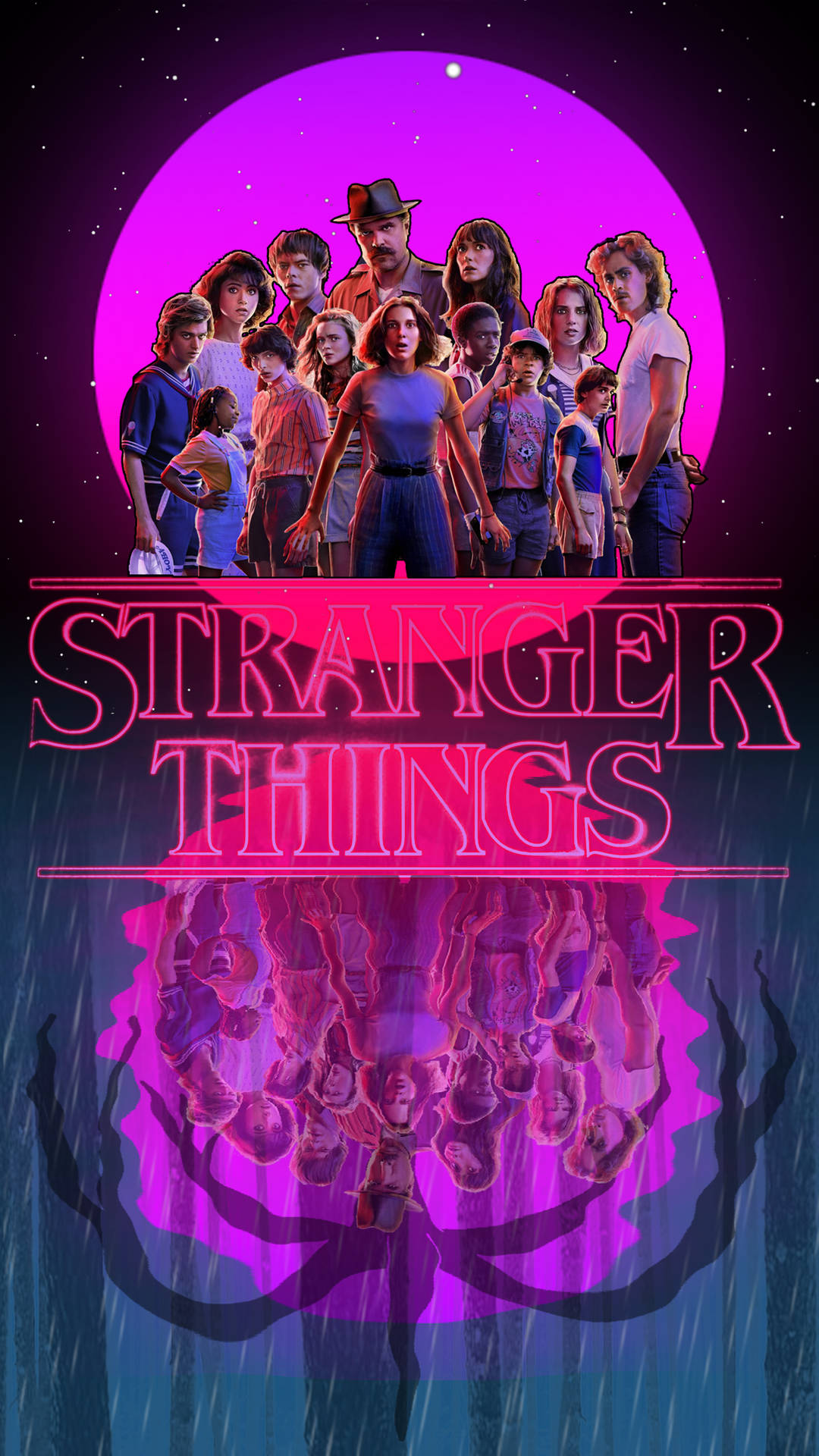 Cute Stranger Things Pink Moon Poster Background