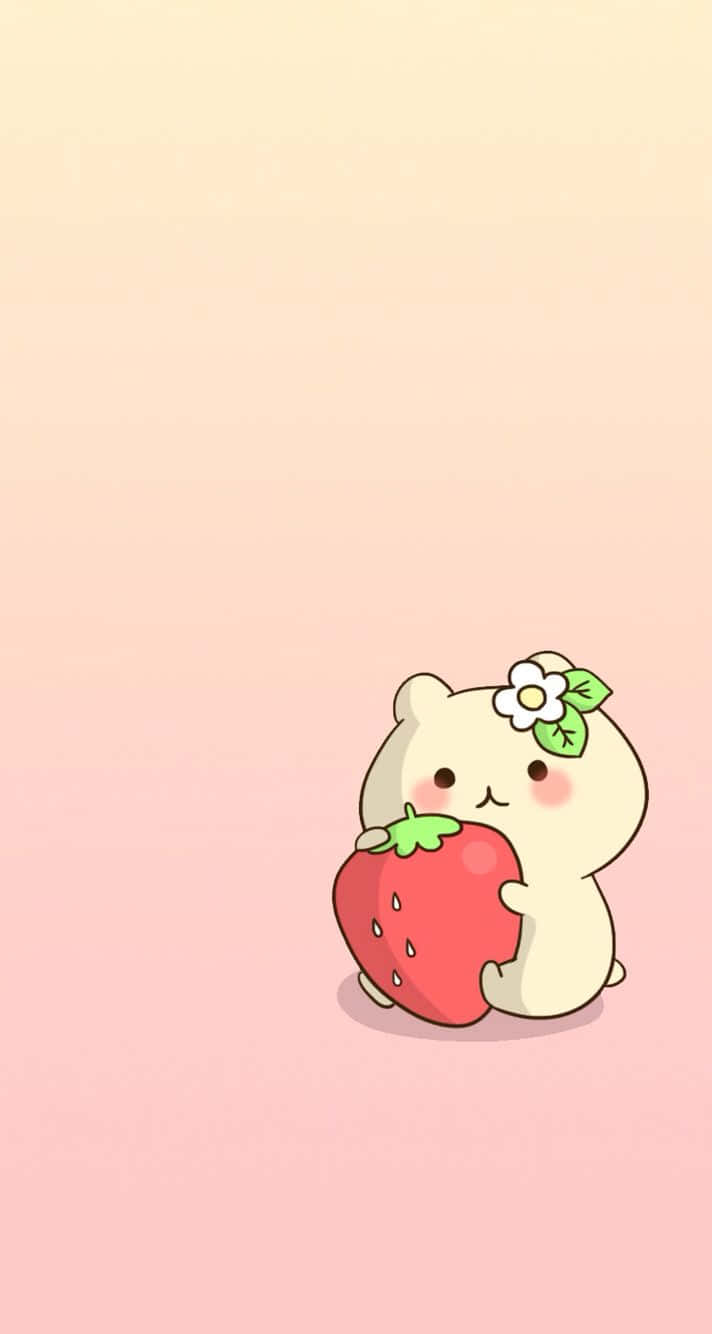 Cute Strawberry And A White Bear Background