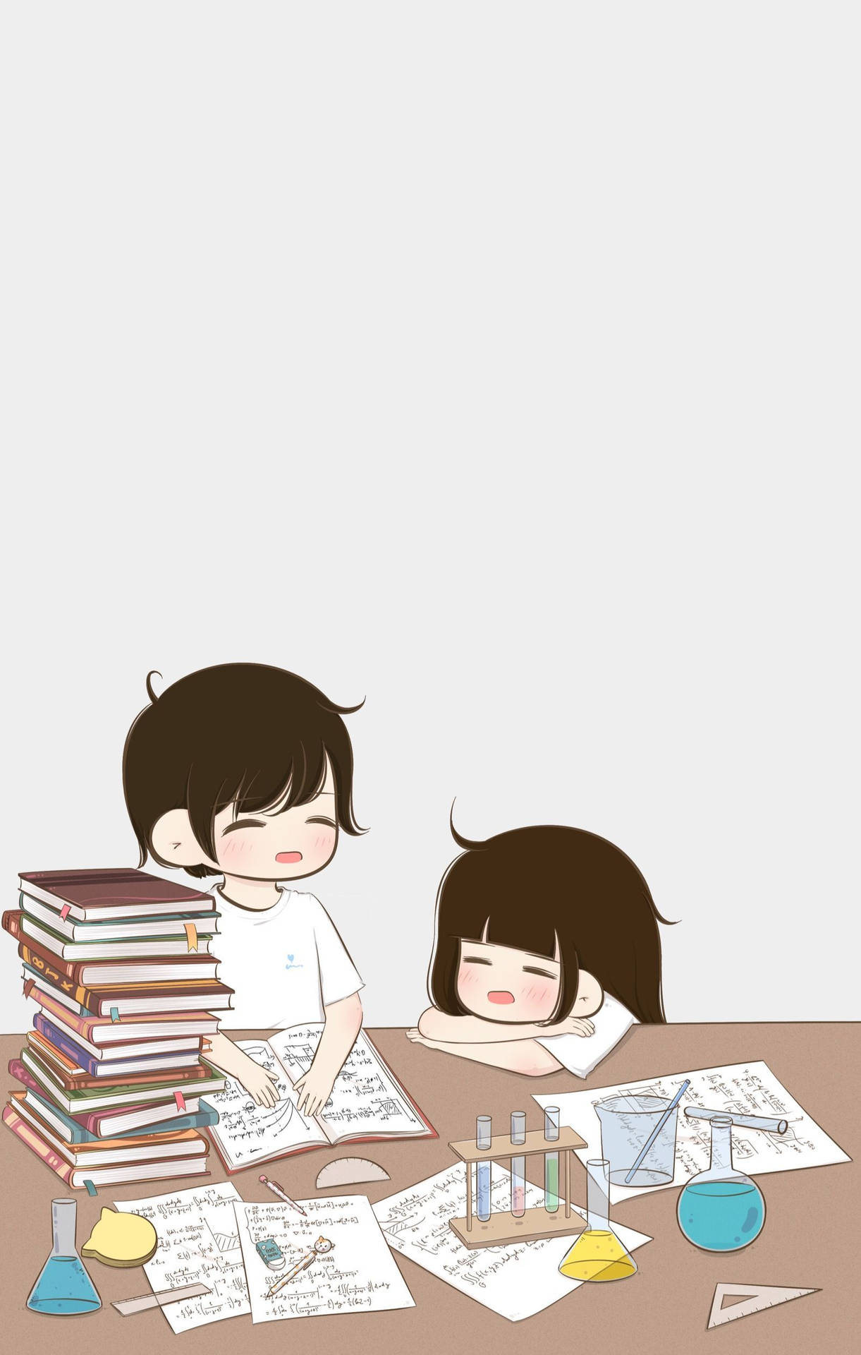 Cute Studying Cartoon Couple Background