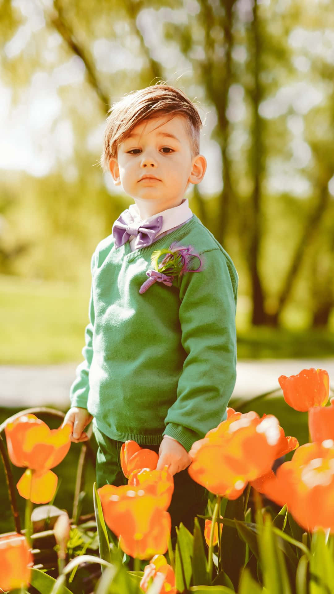 Cute Stylish Boy In Garden Background