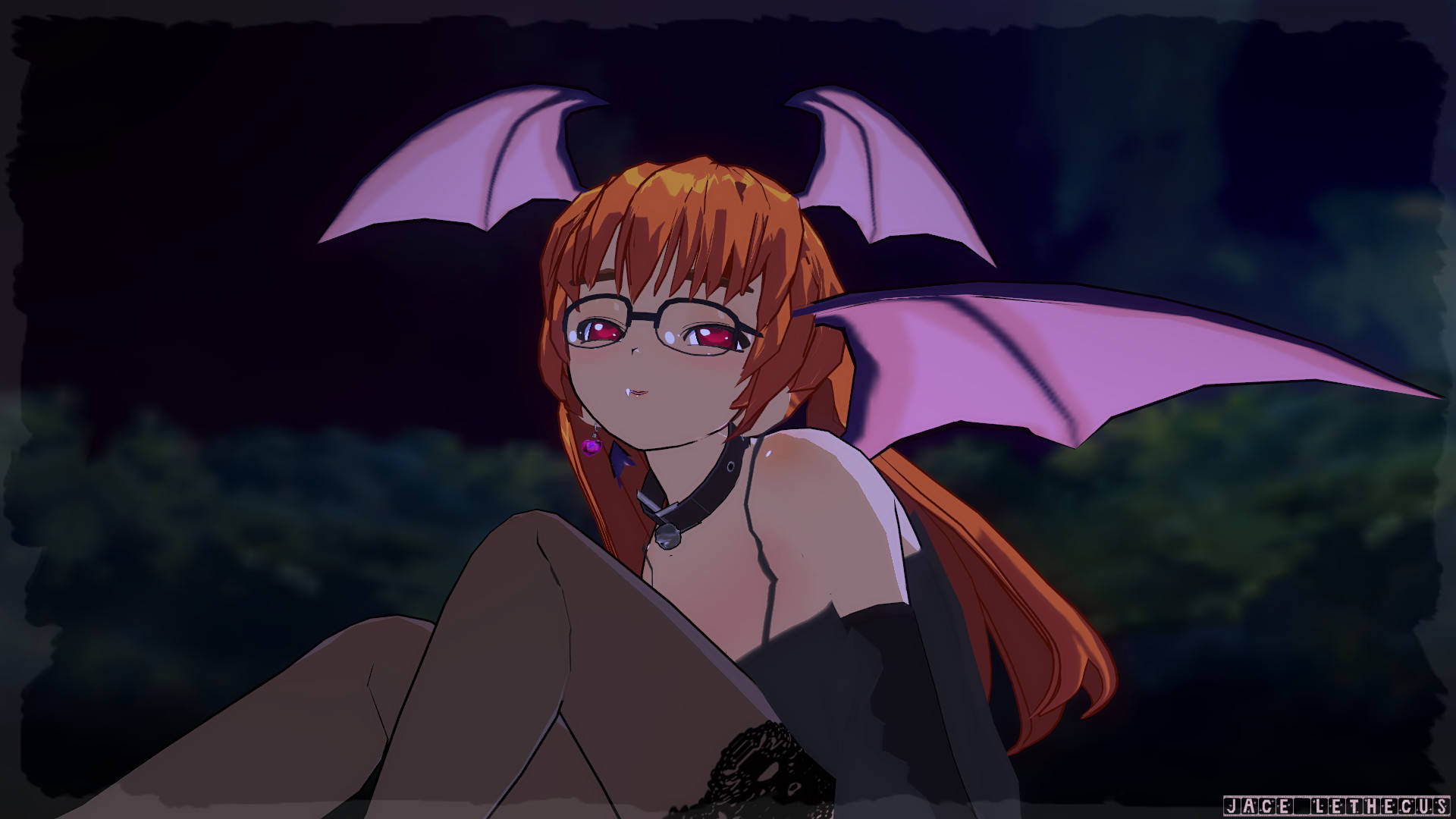 Cute Succubus With Glasses Background