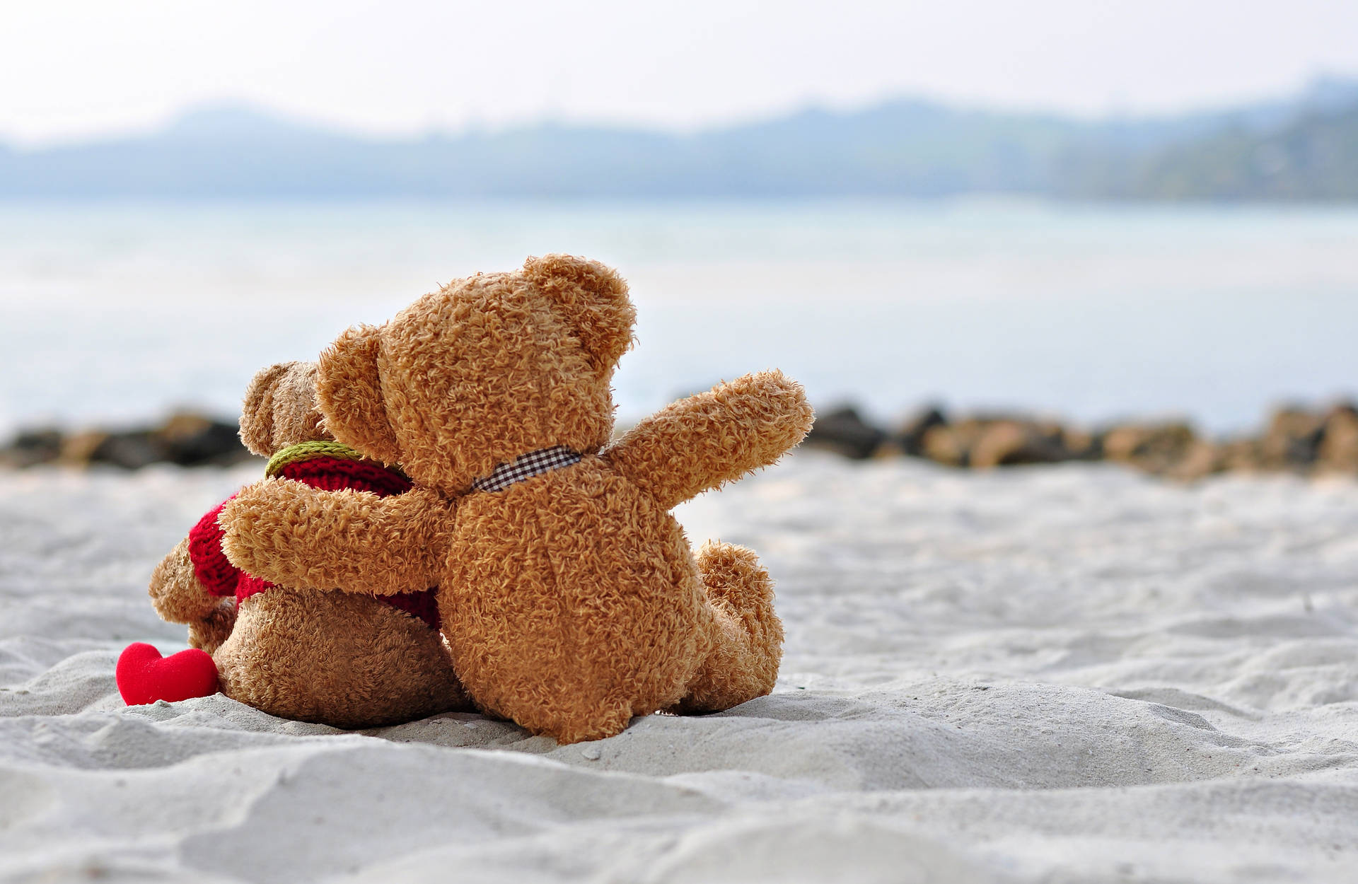 Cute Teddy Bear On The Sand Background