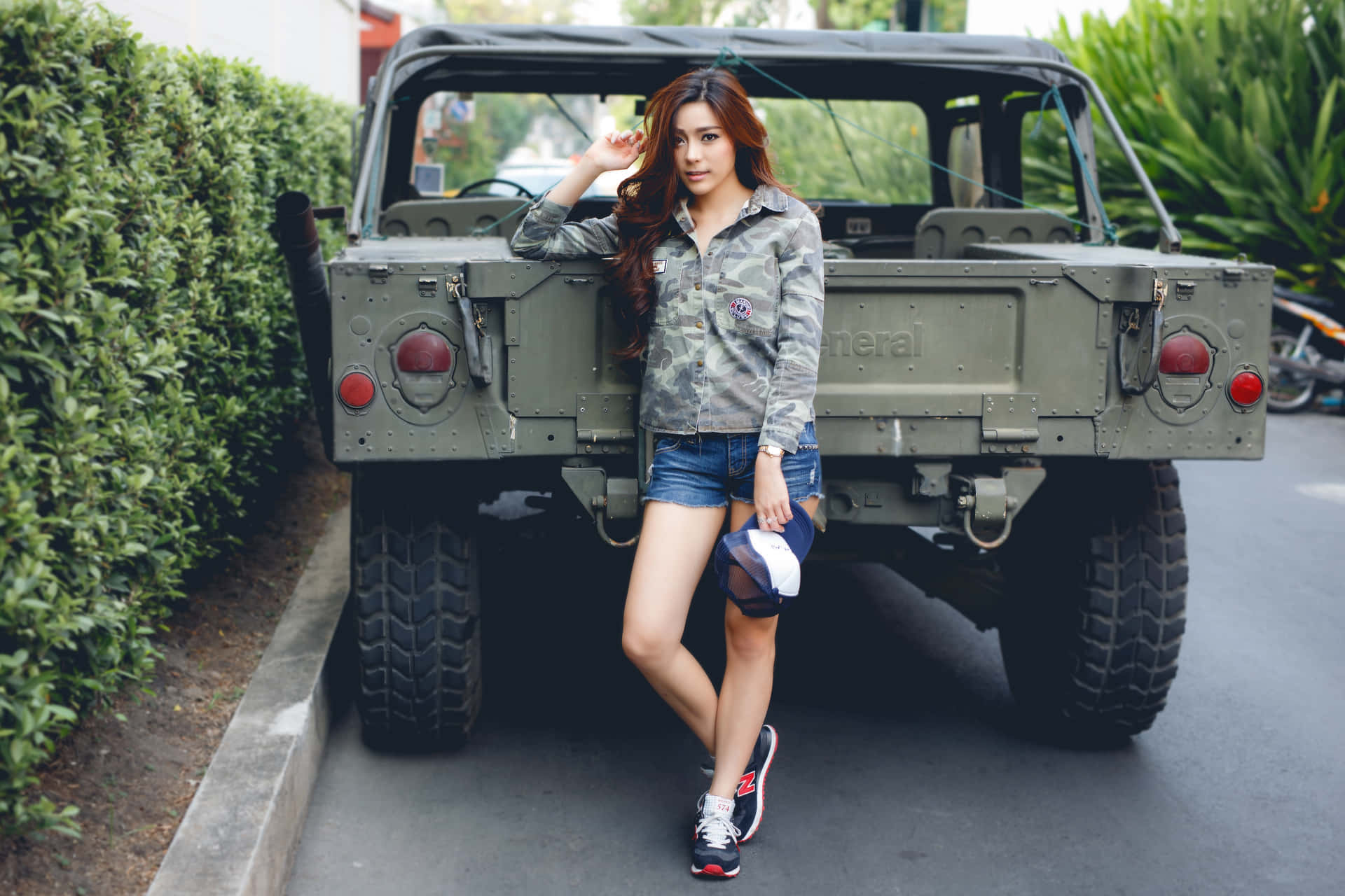 Cute Thai Girl Posing With Jeep