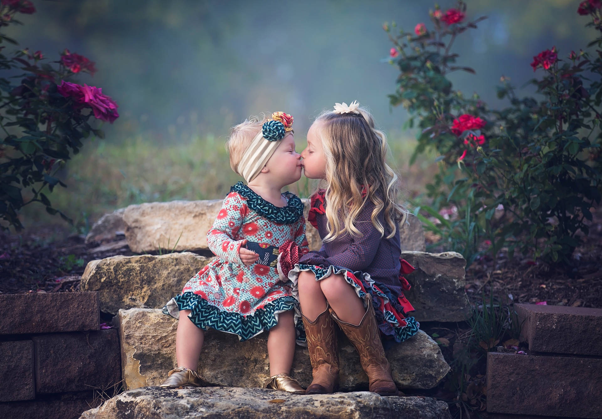 Cute Toddlers Kissing Hd Background