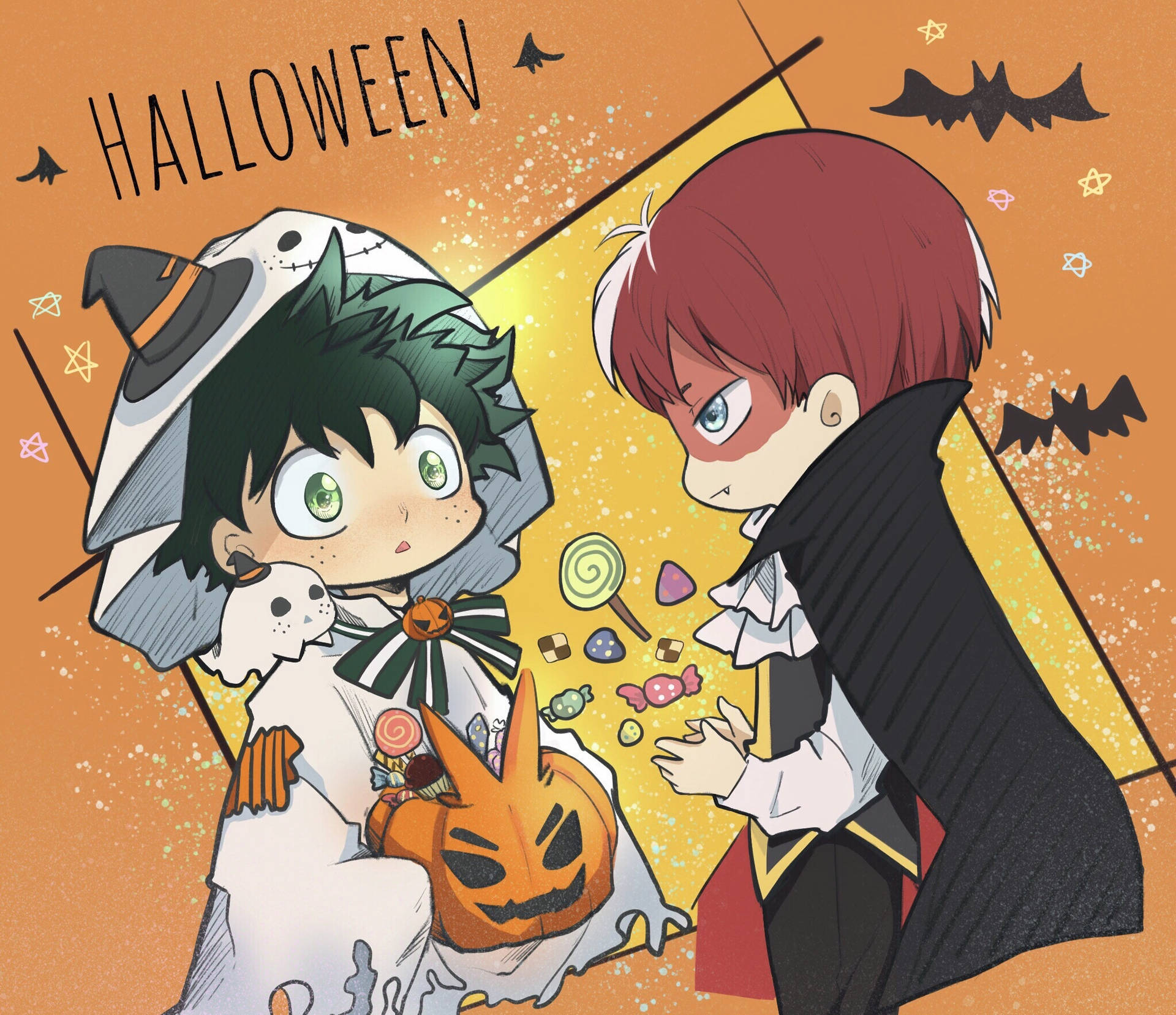 Cute Todoroki And Midoriya Halloween Background