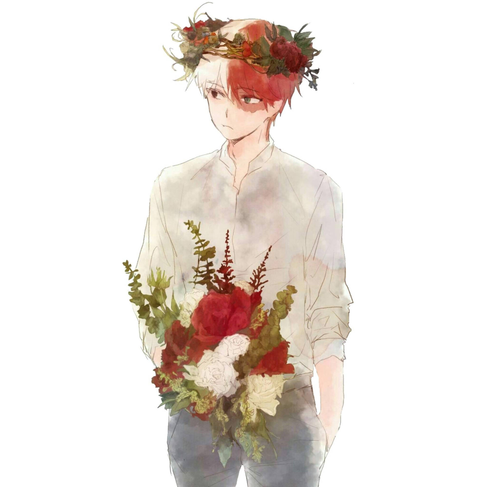 Cute Todoroki With Flowers Background