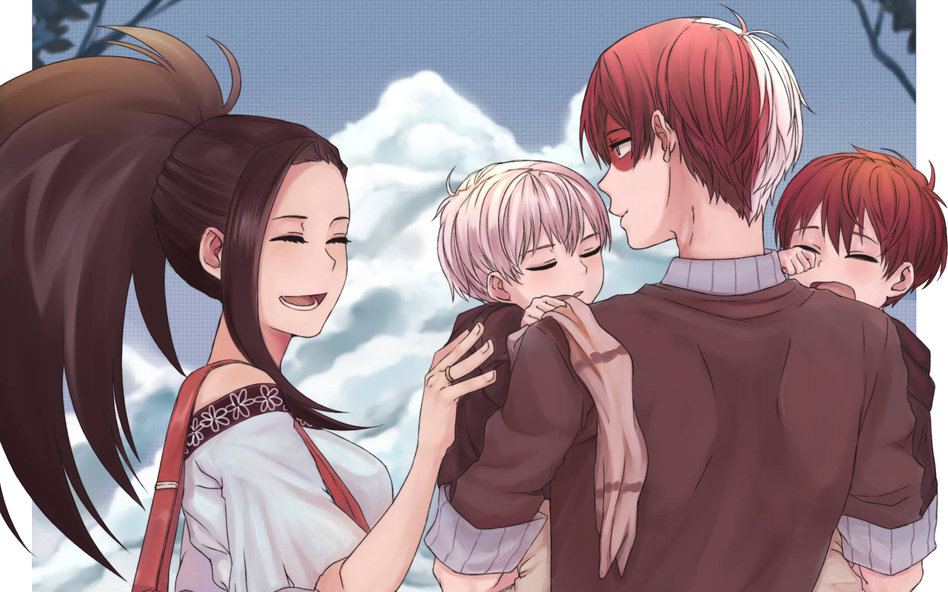 Cute Todoroki With Momo And Kids Background