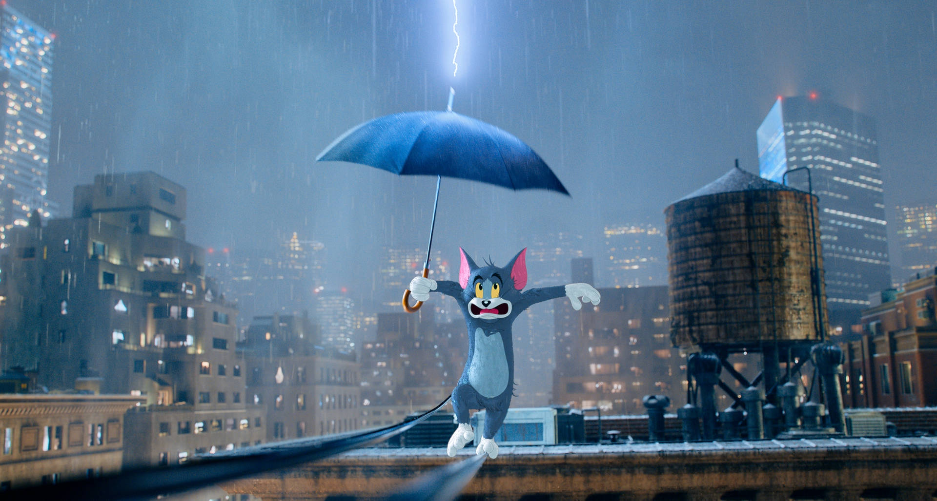 Cute Tom And Jerry With Umbrella Background