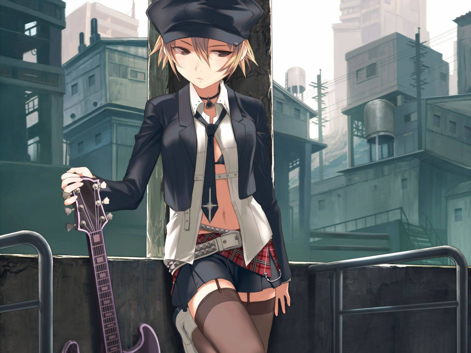Cute Tomboy Anime Guitar Player Background