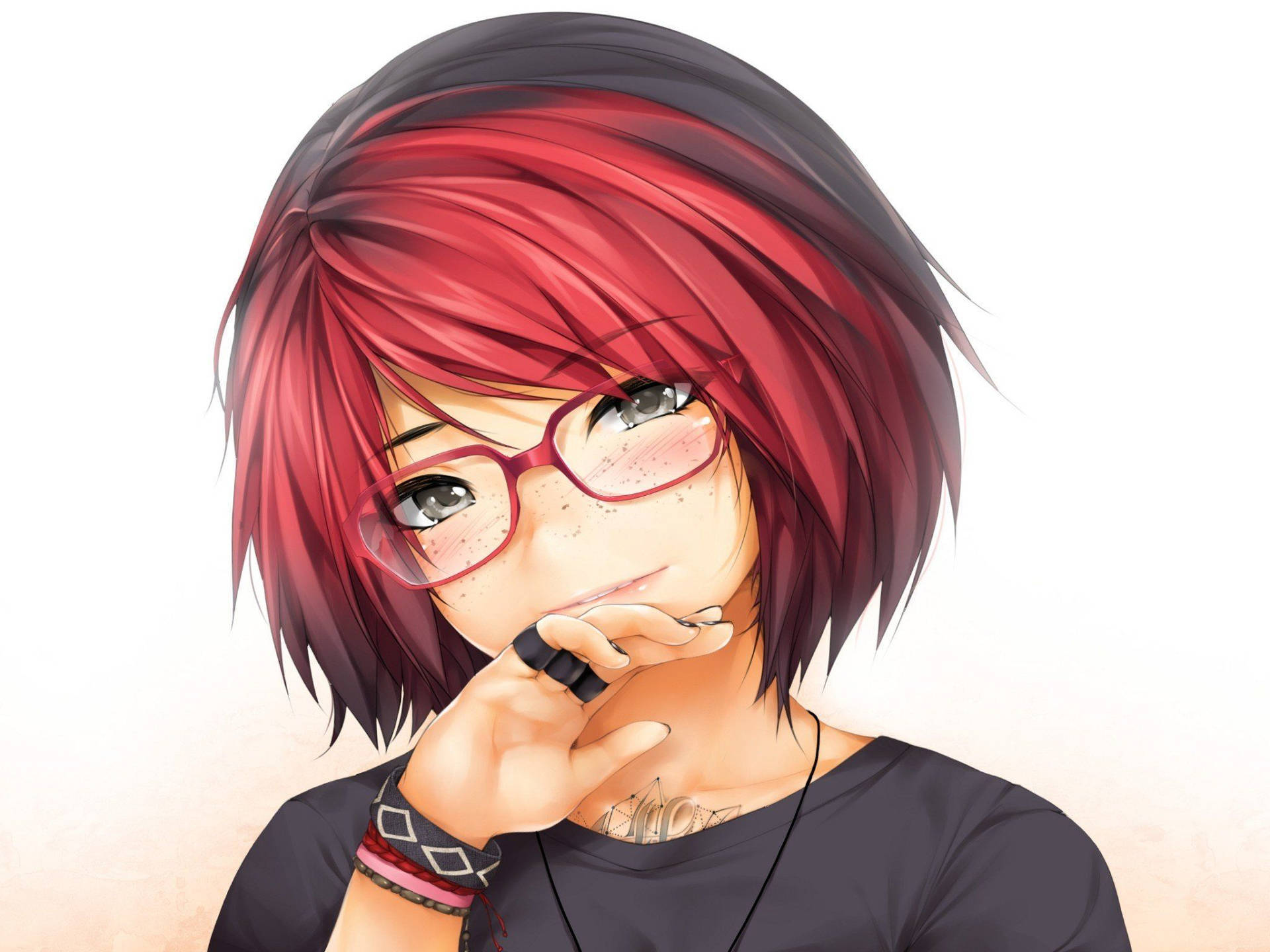 Cute Tomboy With Red And Black Hair Background