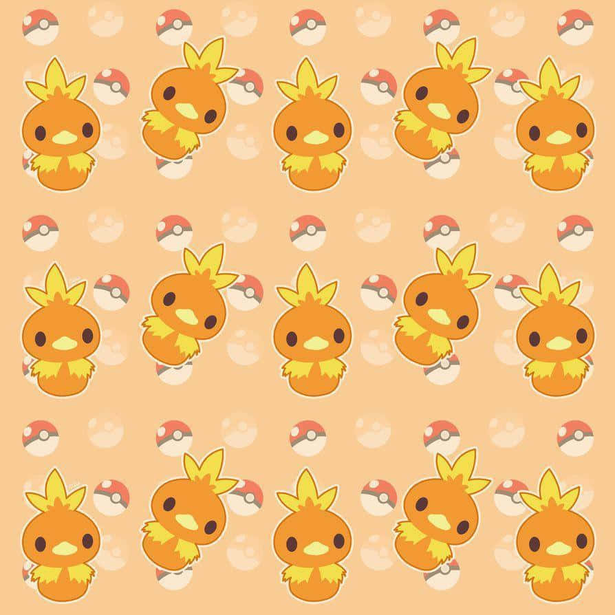 Cute Torchic And Pokeball Pattern Background