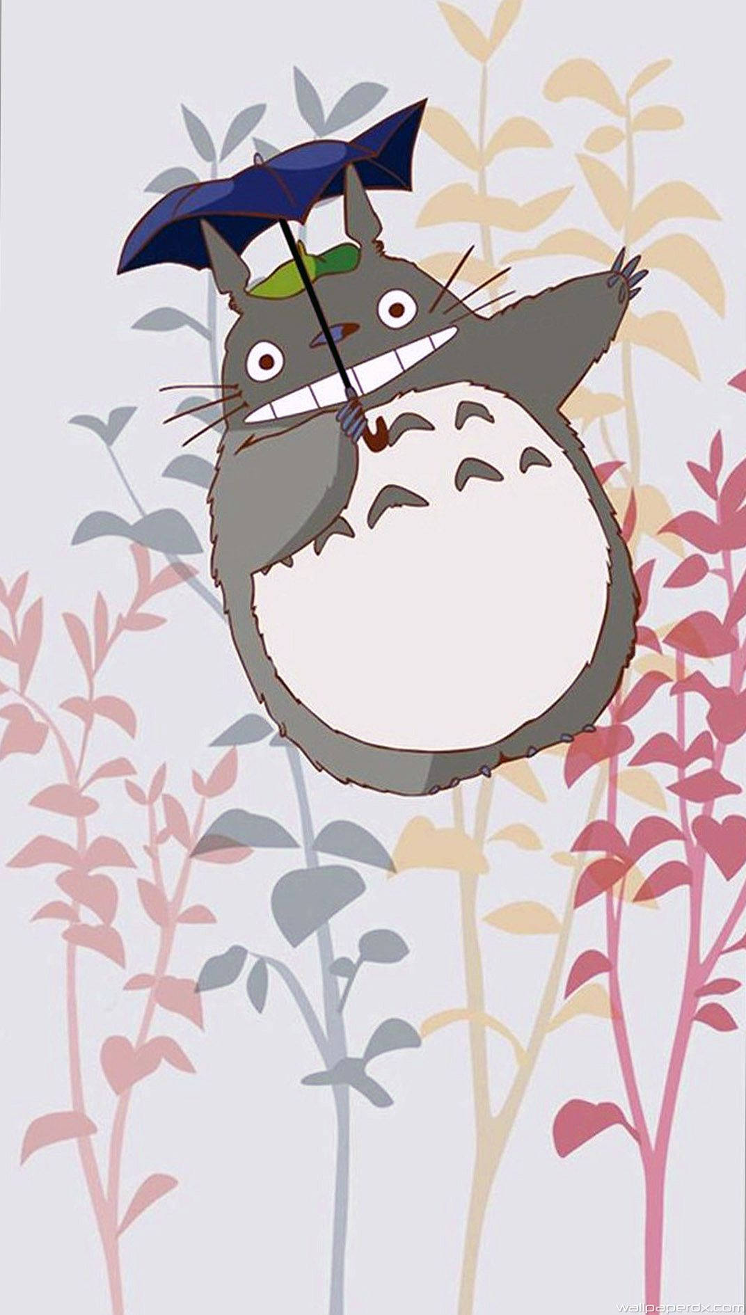 Cute Totoro Colorful Plants Background