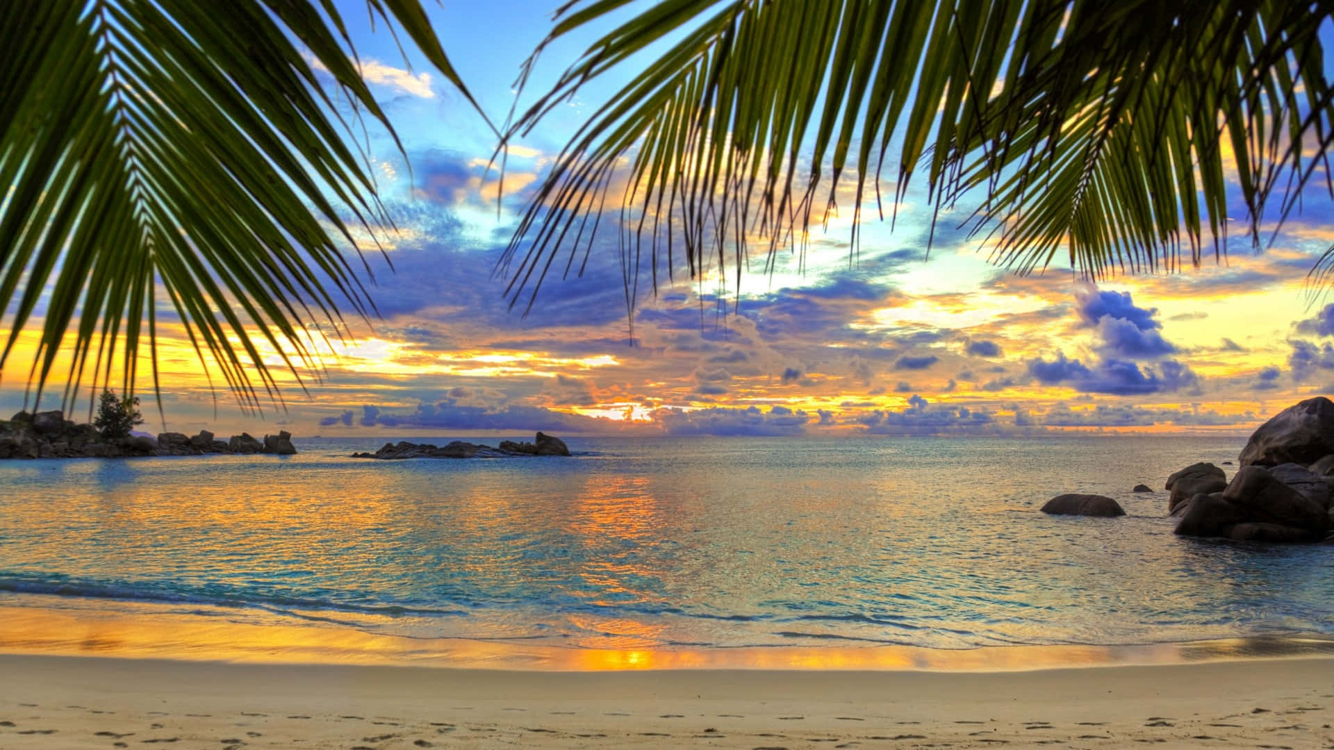 Cute Tropical Island Sunset Background