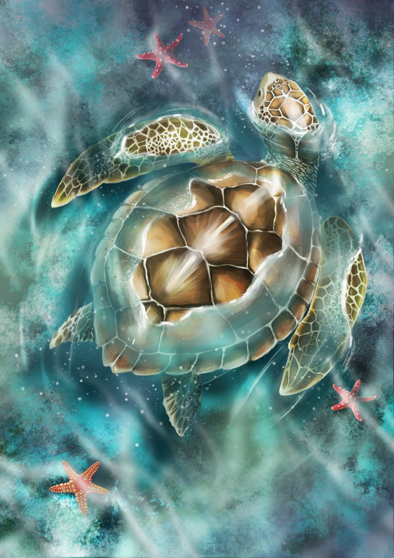 Cute Turtle In Water Background