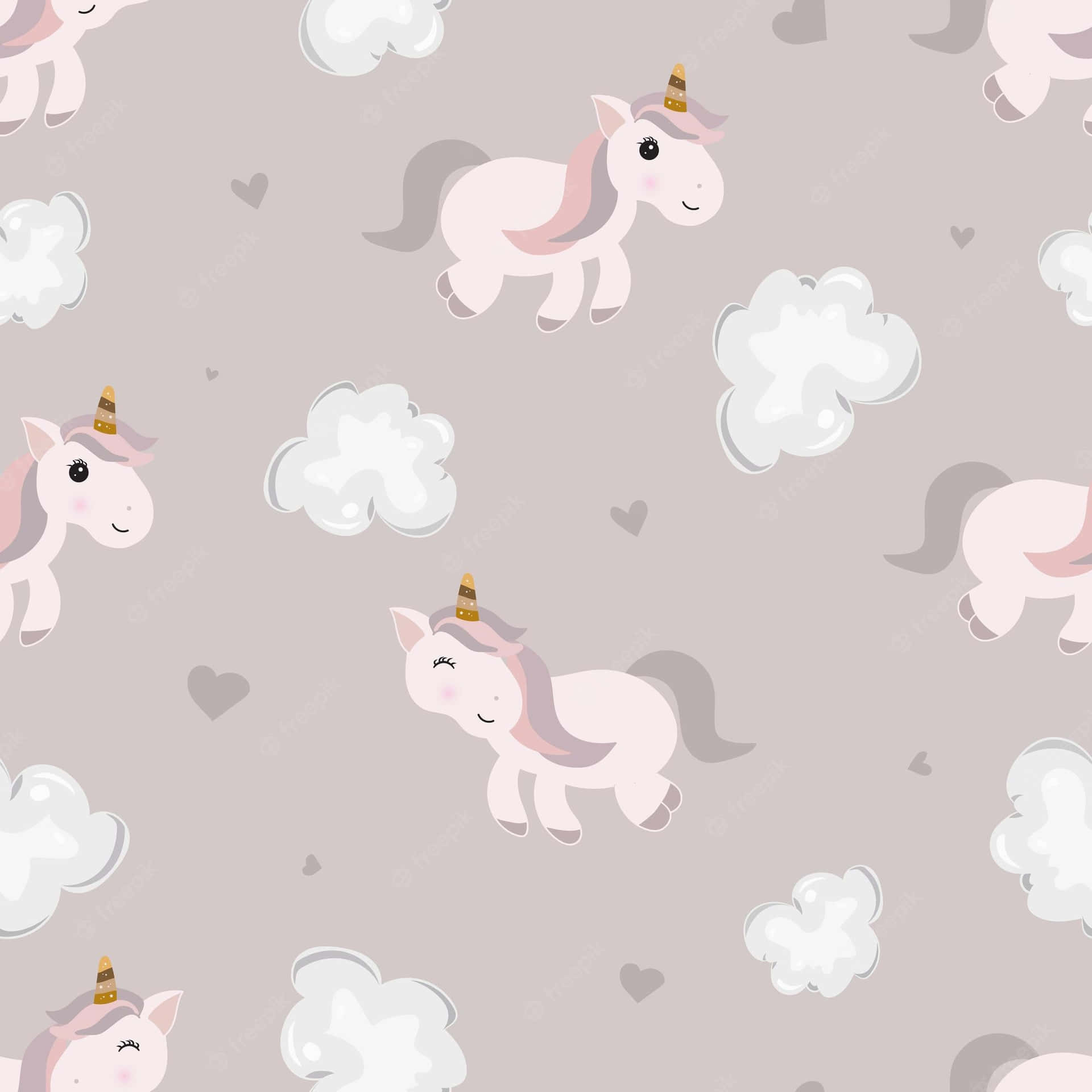 Cute Unicorns On Clouds Seamless Pattern Background