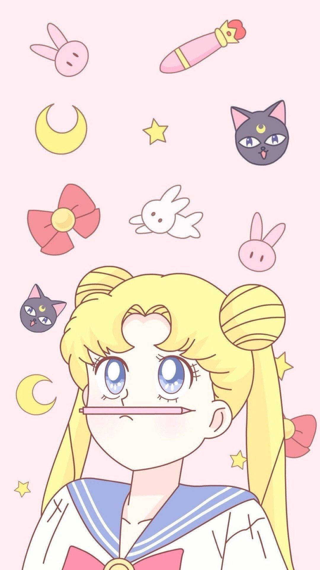 Cute Usagi Balancing Pencil Sailor Moon Iphone Background