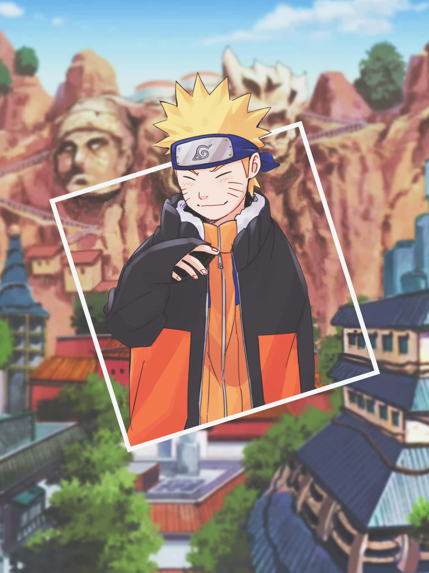 Cute Uzumaki Naruto And Konoha Village Background