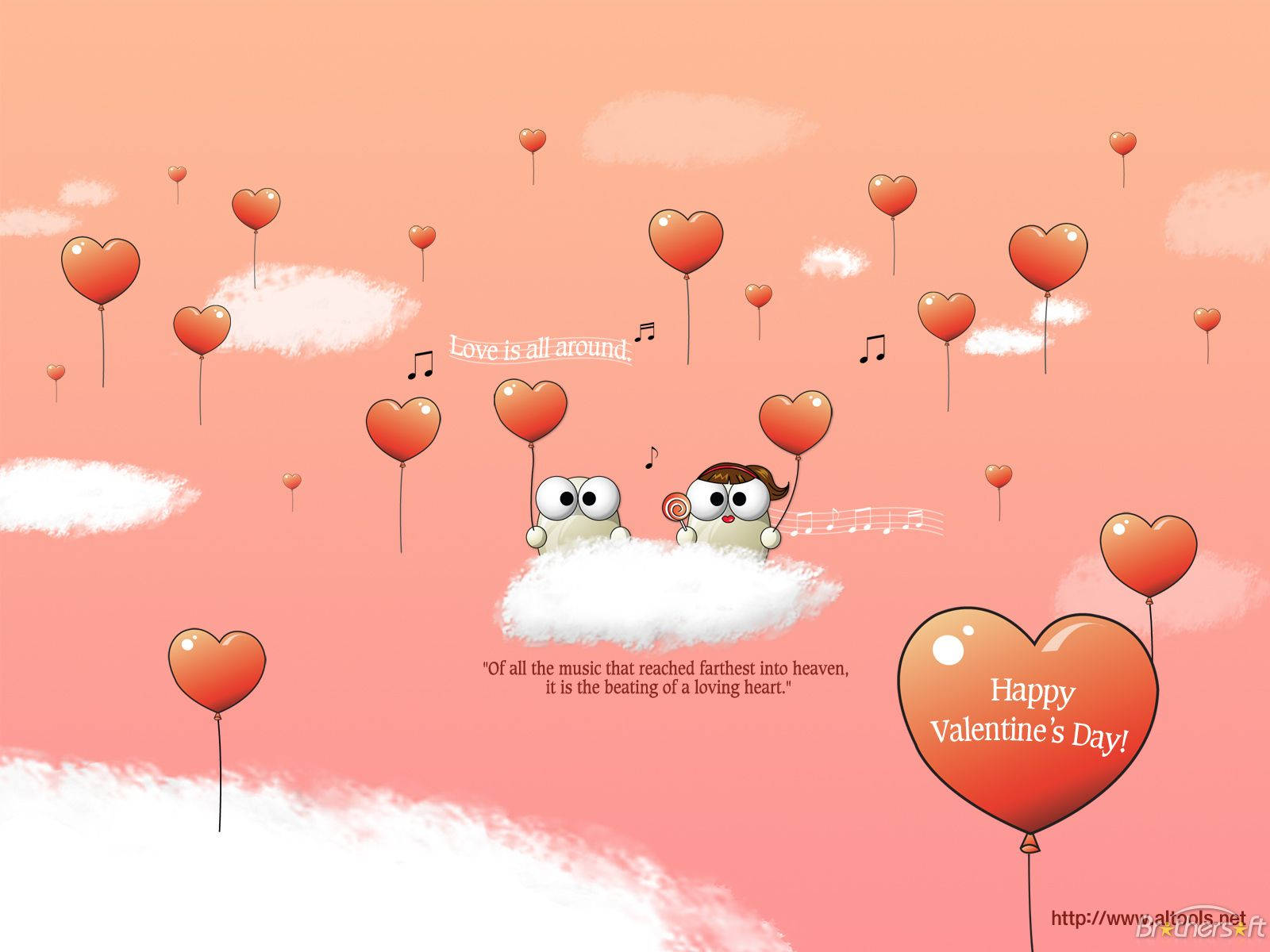 Cute Valentine's Day Heart Balloons Background