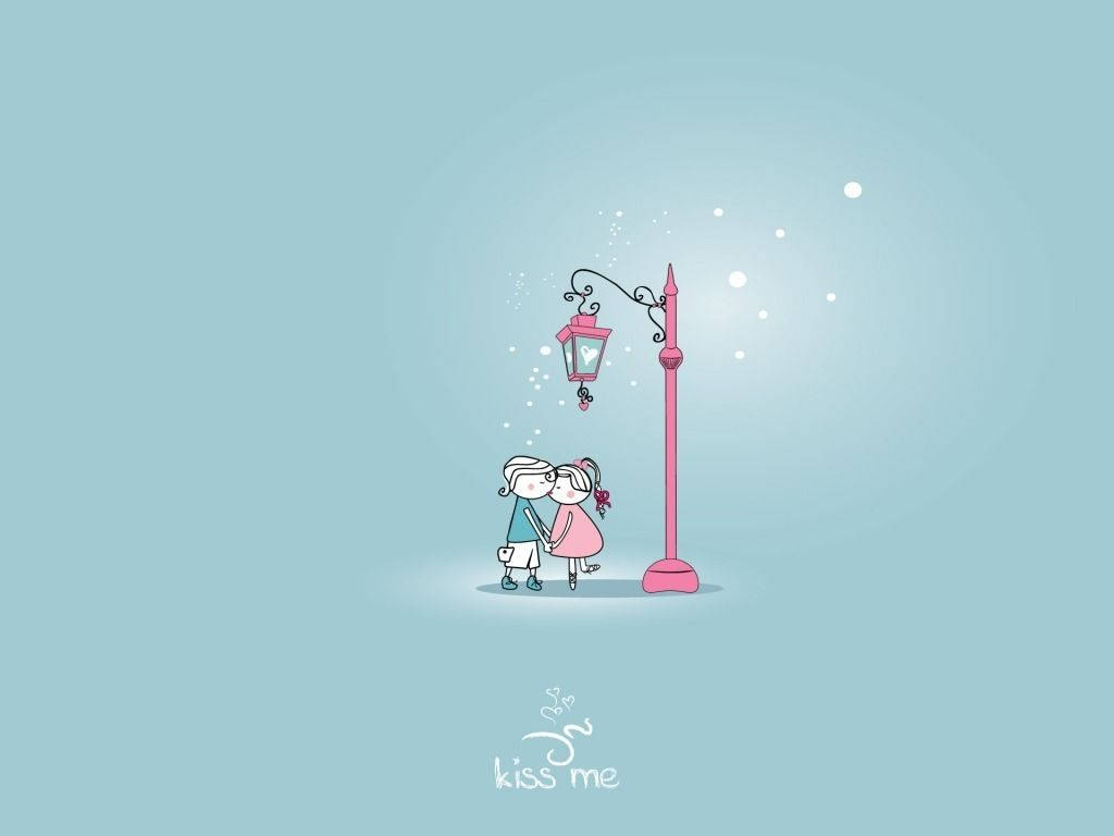 Cute Valentine's Day Lamppost Kiss