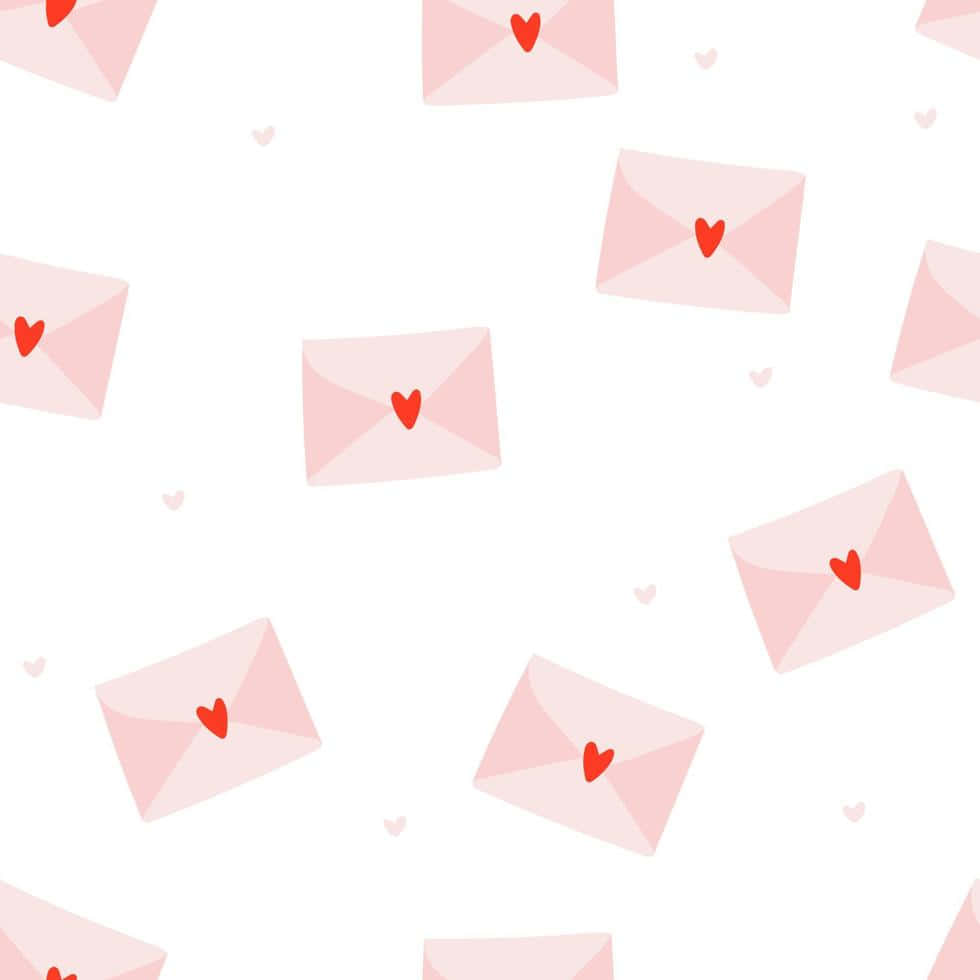 Cute Valentines Day Envelopes With Red Hearts Pattern Background