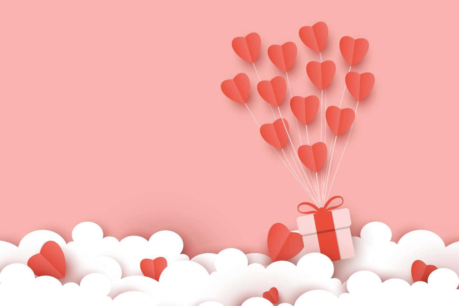 Cute Valentines Day Gift With Heart Balloons Vector Art Background