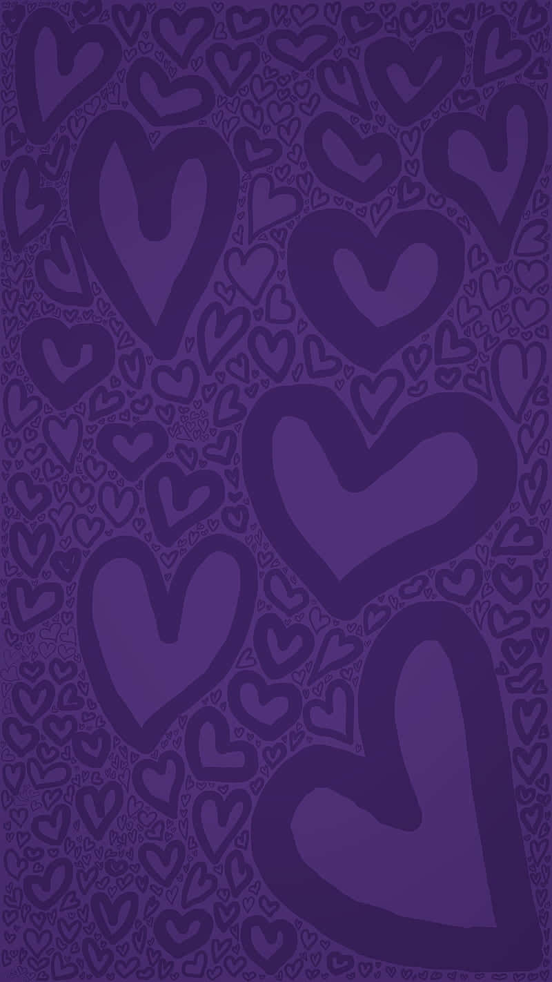 Cute Valentines Purple Heart Doodles Background