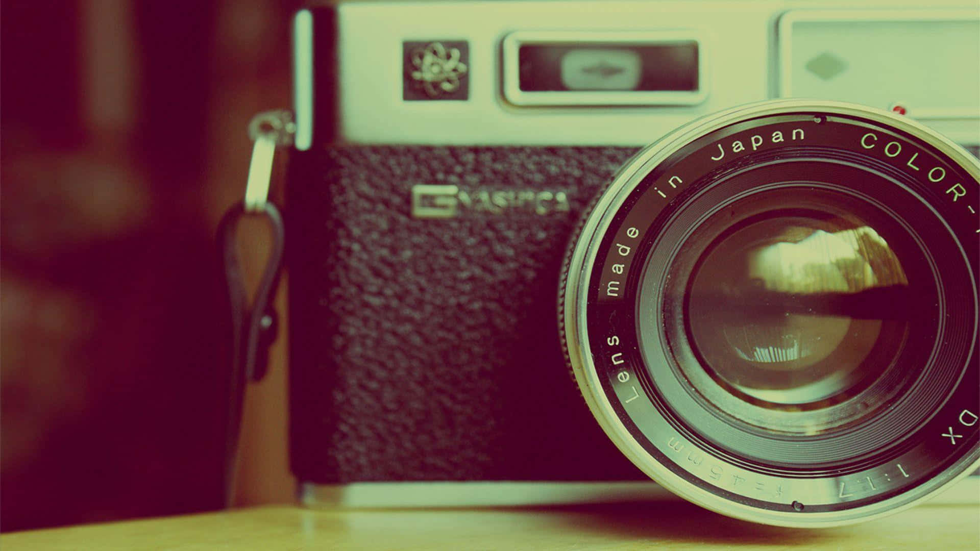 Cute Vintage Camera With Lens Background