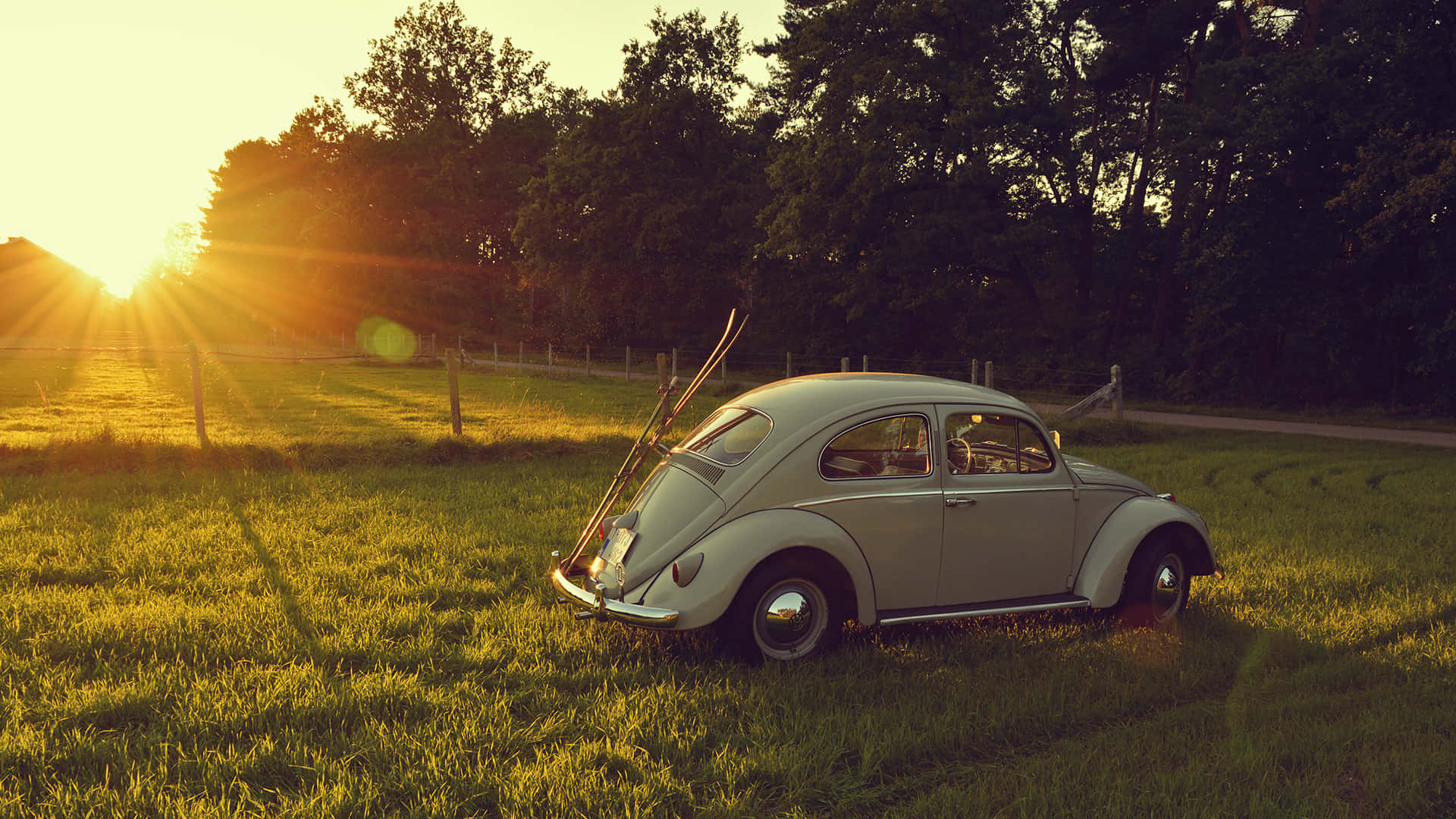 Cute Vintage Car With Sun Background