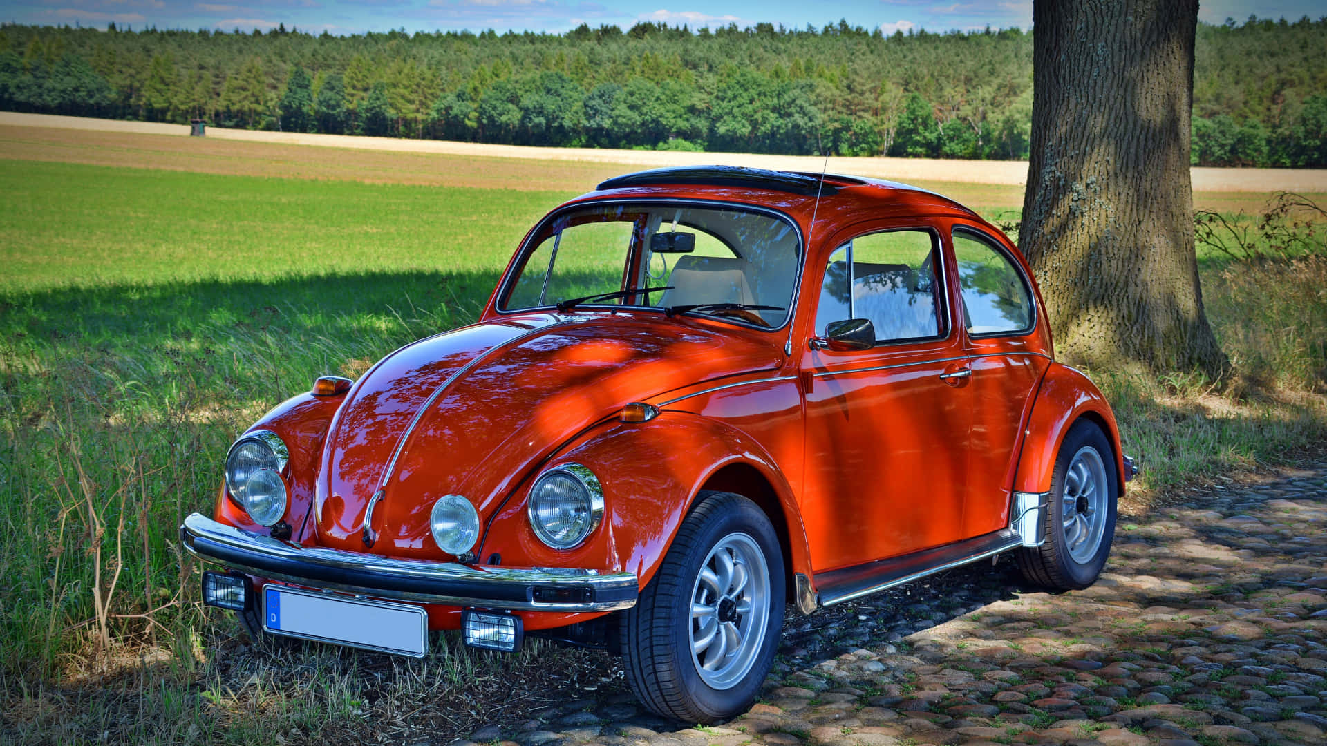 Cute Vintage Red Volkswagen Background