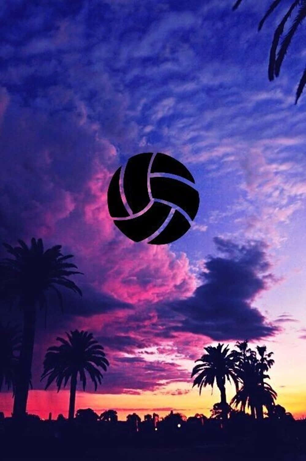 Cute Volleyball Logo On Purple-blue Sky Background